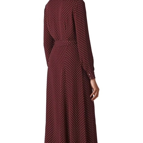 Whistles Margot Spot Shirt Dress UK 10 Burgundy Midi Royal ASO Kate Middleton - Picture 3 of 10